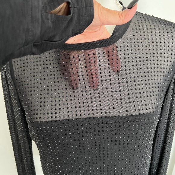 Generation Love COLE Crystal Beaded Black Elegant Long Sleeve Top NWT Large - Picture 3 of 9